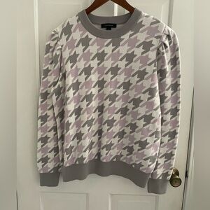 Ann Taylor Purple Gray White Geometric Crew Neck Sweater, Size Large